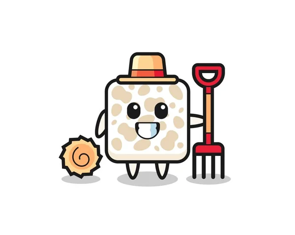 Mascot Character Tempeh Farmer Cute Design — Stock Vector