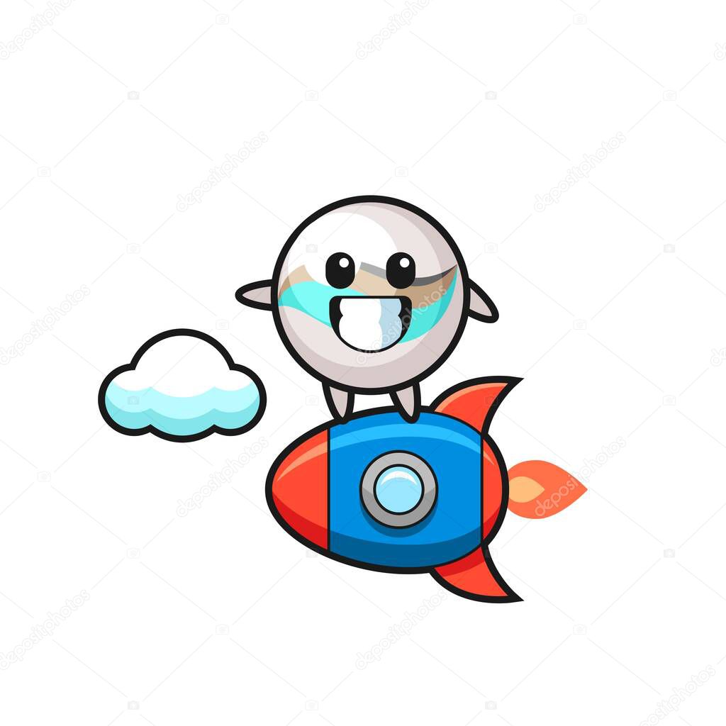 marble toy mascot character riding a rocket , cute design