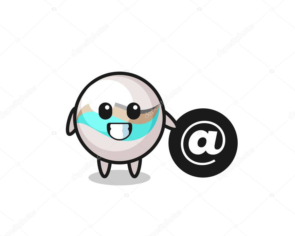 Cartoon Illustration of marble toy standing beside the At symbol , cute design