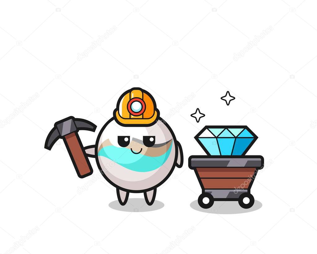 Character Illustration of marble toy as a miner , cute design