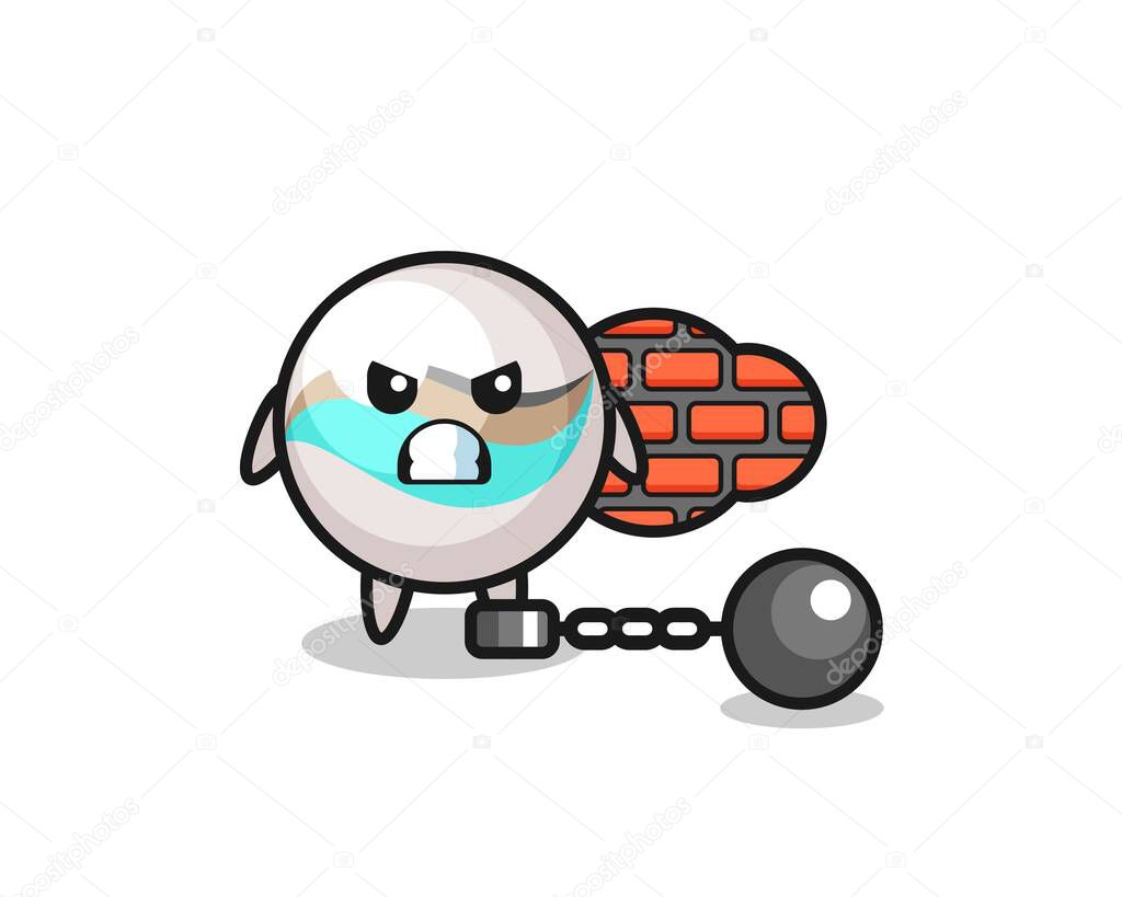 Character mascot of marble toy as a prisoner , cute design