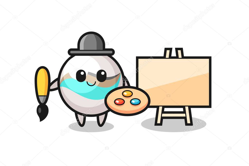 Illustration of marble toy mascot as a painter , cute design