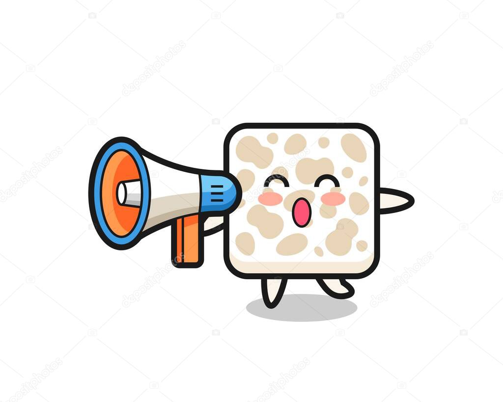 tempeh character illustration holding a megaphone , cute design