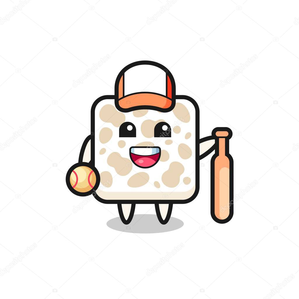 Cartoon character of tempeh as a baseball player , cute design