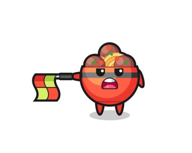 Köfte karakteri çizgi hakemi olarak bayrağı düz tut.