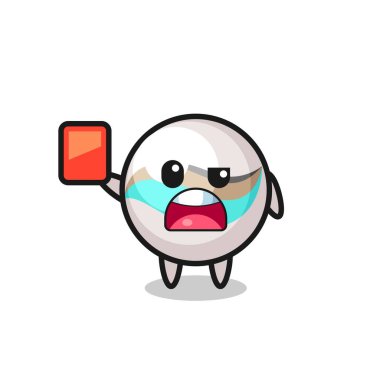 Mermer oyuncak sevimli maskot hakem kırmızı kart veriyor, şirin tasarım.