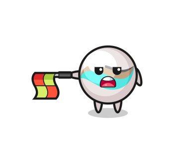 Çizgi yargıcı olarak mermer oyuncağı bayrağı düz tut, şirin tasarım.