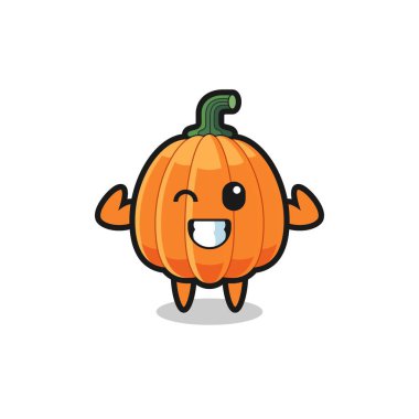 Kaslı balkabağı karakteri kaslarını gösteriyor, şirin bir tasarım.