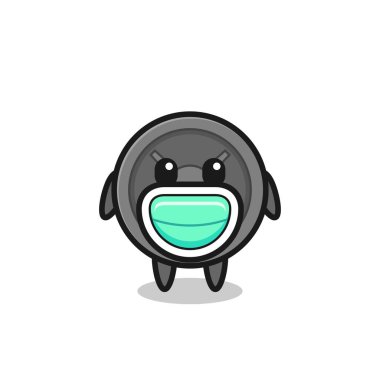 Maske takan sevimli halter plakalı çizgi film, şirin tasarım.