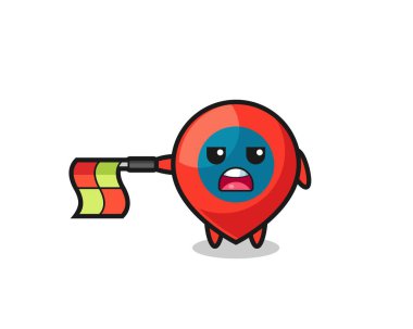 çizgi yargıcı olarak konum sembolü karakteri bayrağı yatay olarak düz tut, şirin tasarım