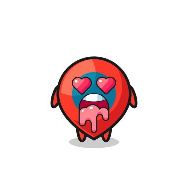 Sevimli bir konum sembolünün aşık olma ifadesi kalp şeklinde gözler, şirin bir tasarım.