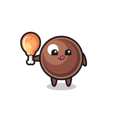 tapyoka inci şirin maskot kızarmış tavuk yiyor, şirin tasarım.