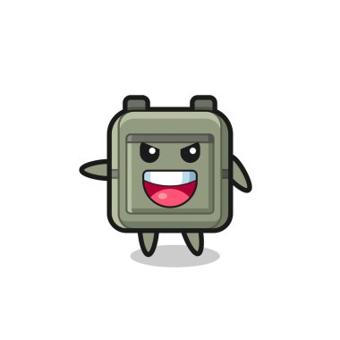 Okul çantası çizgi filmi, çok heyecanlı bir poz, şirin bir tasarım.