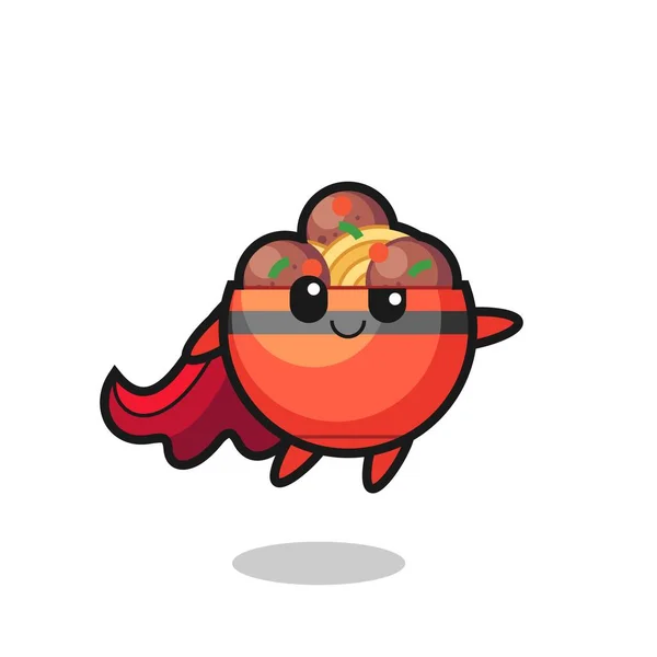 Mignon Boulette Viande Bol Personnage Super Héros Est Flyin — Image vectorielle