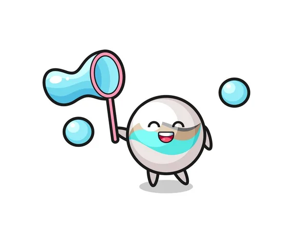 Счастливый Мраморный Игрушечный Мультфильм Играющий Мыльный Пузырь Симпатичный Дизайн — стоковый вектор