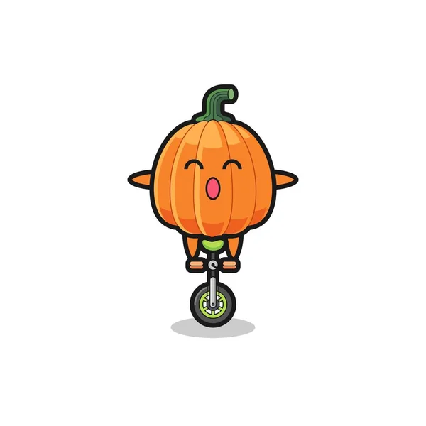 Cute Pumpkin Character Riding Circus Bike Cute Design — Stock Vector