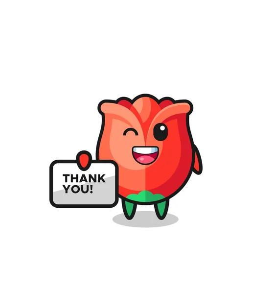 Mascota Rosa Sosteniendo Una Pancarta Que Dice Gracias Lindo Diseño — Vector de stock