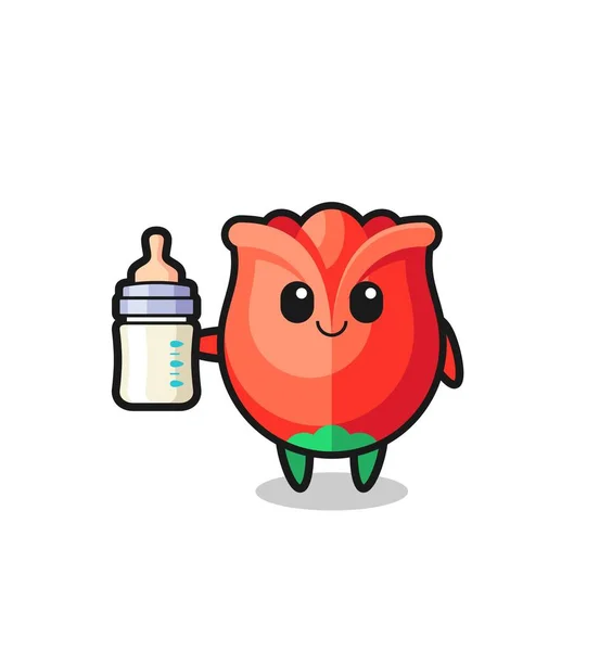 Baby Rose Cartoon Character Milk Bottle Cute Design — Stock Vector
