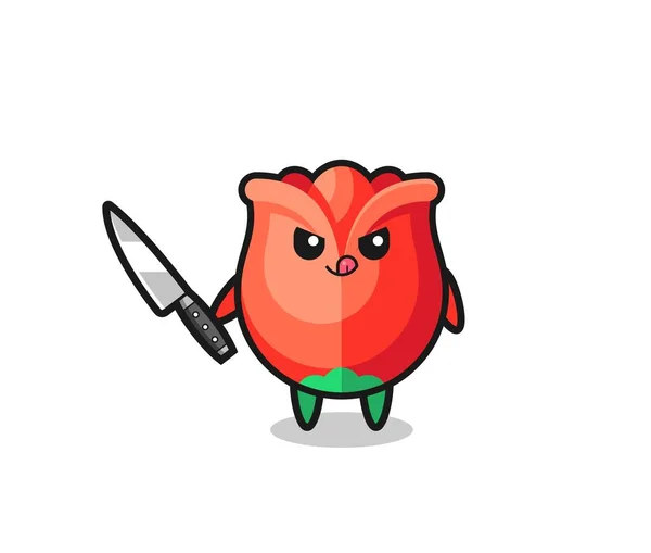 Linda Mascota Rosa Como Psicópata Sosteniendo Cuchillo Lindo Diseño — Vector de stock