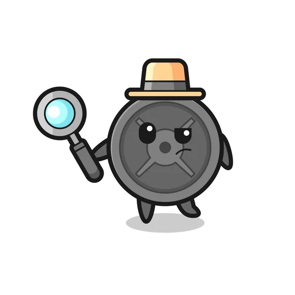 Barbell Plate Detective Carácter Está Analizando Caso Lindo Diseño — Vector de stock