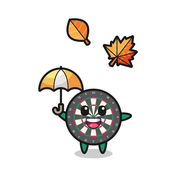 秋に傘を持ってかわいいダーツボードの漫画 かわいいデザイン — ストックベクタ