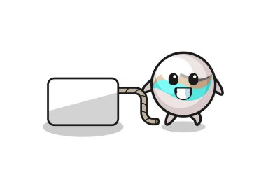 Mermer oyuncak karikatürü bir afiş çekiyor, şirin bir tasarım.