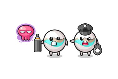 Mermer oyuncak karikatürü vandalizm yapıyor ve polis tarafından yakalandı, şirin bir tasarım.