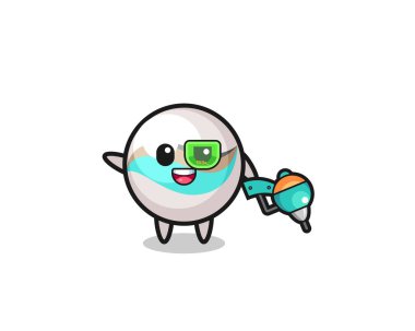 Geleceğin savaşçı maskotu rolünde mermer oyuncak çizgi filmi, şirin tasarım.