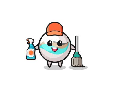 Temizlik servisi maskotu olarak sevimli mermer oyuncaklar, şirin tasarım.