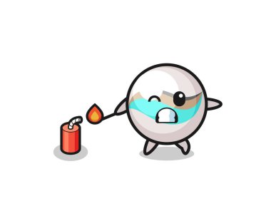 Mermer oyuncak maskot illüstrasyonu kestane fişeği oynuyor, şirin tasarım