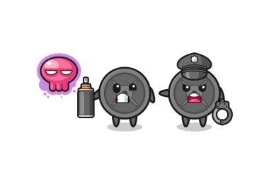 Halter plakalı çizgi film vandalizm yapıyor ve polis tarafından yakalandı, şirin bir tasarım.