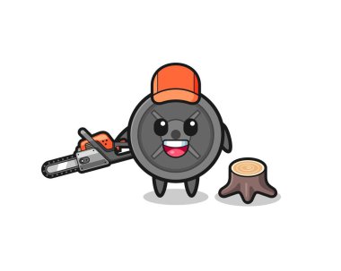 Halter plakalı oduncu elinde testere, şirin bir tasarım.