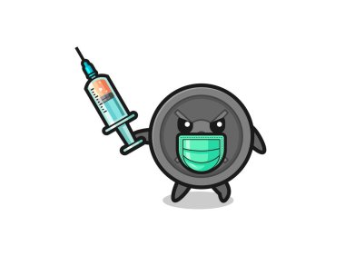 Virüsle savaşmak için halter plakasının çizimi, şirin bir tasarım.