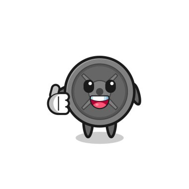 Halter plakalı maskot başparmak hareketi yapıyor, şirin tasarım.