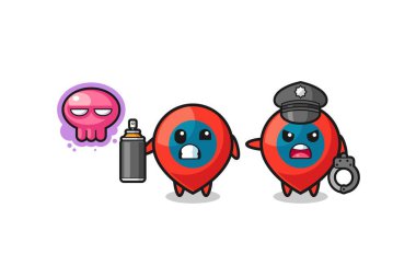 lokasyon sembolü karikatür vandalizm yapıyor ve polis tarafından yakalandı, şirin tasarım.