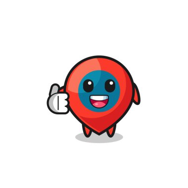 konum sembolü maskotu başparmak hareketi yapıyor, şirin tasarım