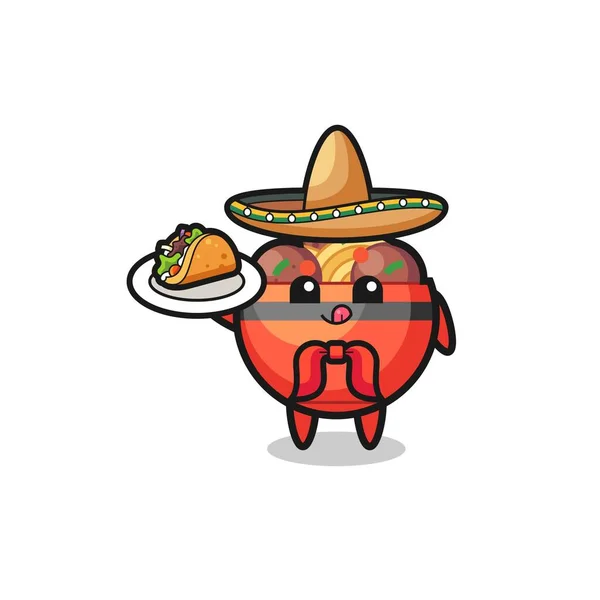 Köttbullsskål Mexikansk Kock Maskot Håller Taco Söt Design — Stock vektor
