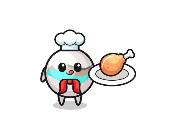 Juguete Mármol Frito Pollo Chef Personaje Dibujos Animados Lindo Diseño — Vector de stock