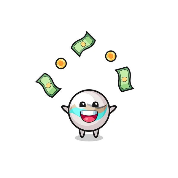 Illustration Marble Toy Catching Money Falling Sky Cute Design — Stock Vector