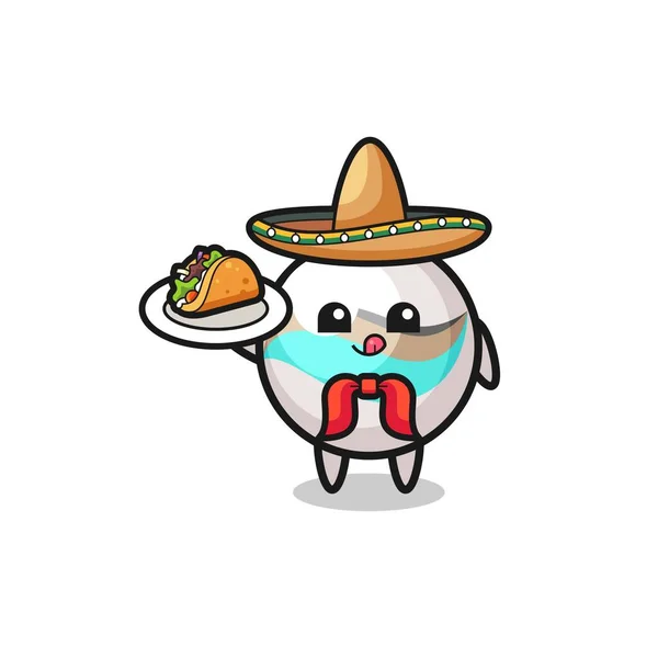 Juguete Mármol Mascota Del Chef Mexicano Sosteniendo Taco Lindo Diseño — Vector de stock