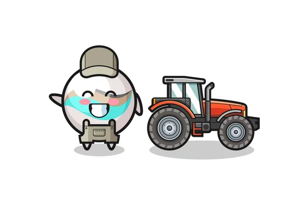 Мраморный Талисман Фермера Стоящий Рядом Трактором Милый Дизайн — стоковый вектор