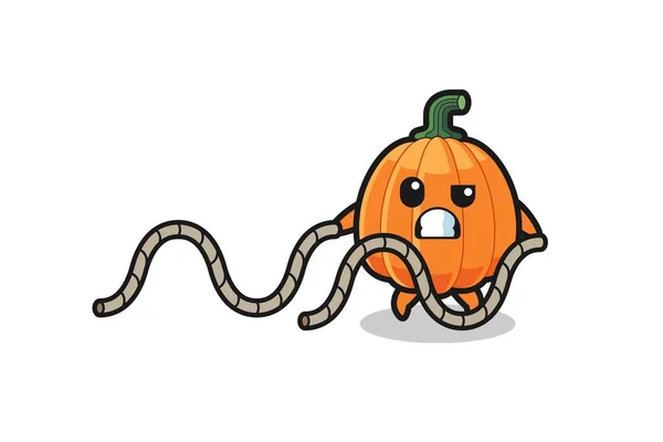 Illustration Pumpkin Doing Battle Rope Workout — Stock Vector