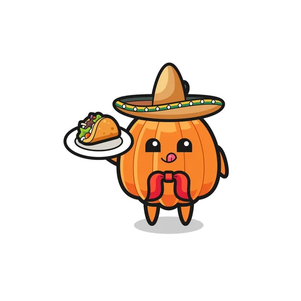 Zucca Messicano Chef Mascotte Possesso Taco — Vettoriale Stock