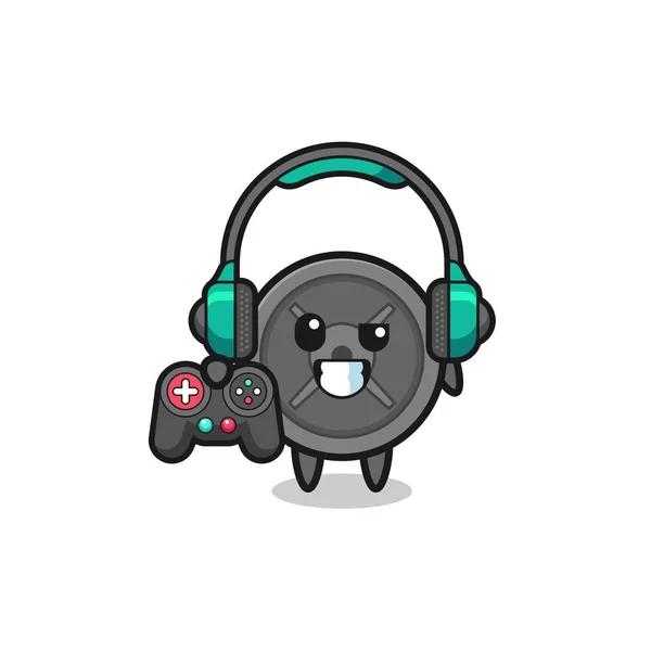 Barbell Placa Gamer Mascota Celebración Controlador Juego Lindo Diseño — Archivo Imágenes Vectoriales