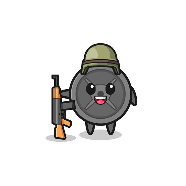 Cute Barbell Plate Mascot Soldier Cute Design — Stock Vector