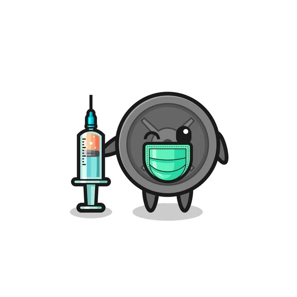 Barbell Plate Mascot Vaccinator Cute Design — Stock Vector