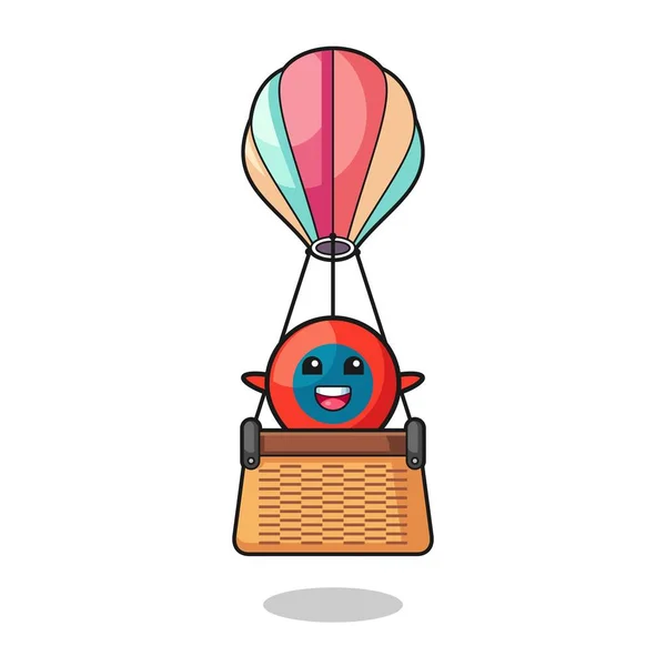 地点标志吉祥物乘坐热气球 可爱的设计 — 图库矢量图片