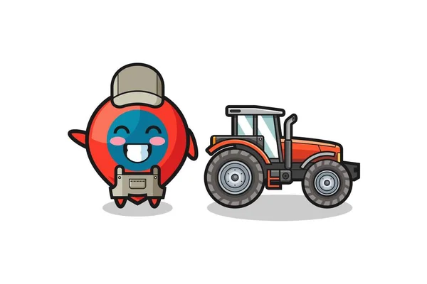Símbolo Ubicación Mascota Agricultor Pie Junto Tractor Lindo Diseño — Vector de stock
