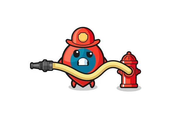 Location Symbol Cartoon Firefighter Mascot Water Hose Cute Design — Stock Vector