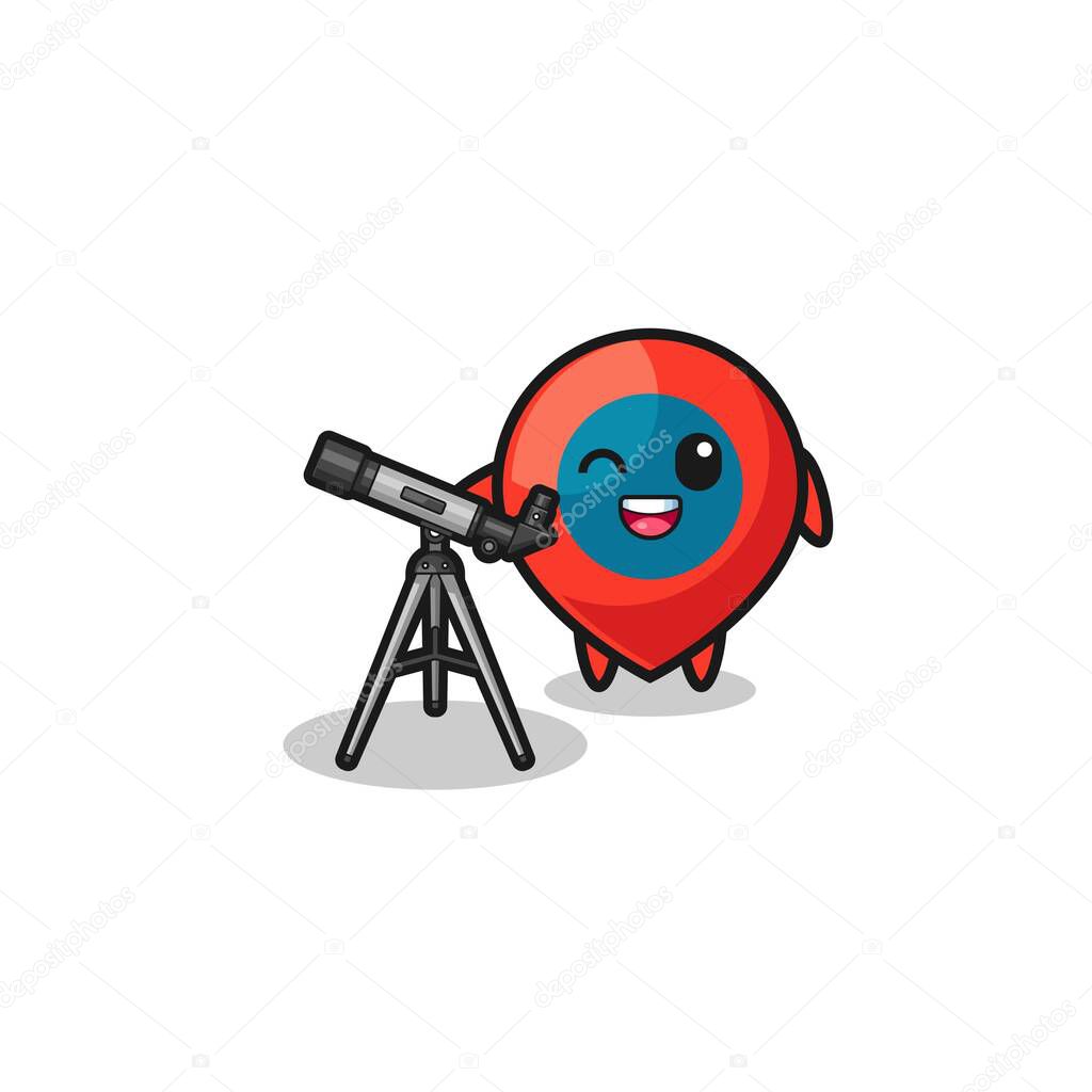 location symbol astronomer mascot with a modern telescope , cute design